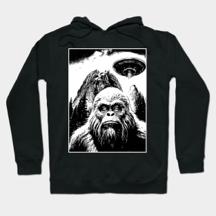 Bigfoot Sasquatch Alien UFO - Black And White Hoodie